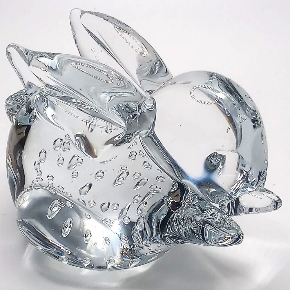 Handcrafted Glass Bunny Paperweight 3.5" Desk Decor Handblown Bullicante Glass